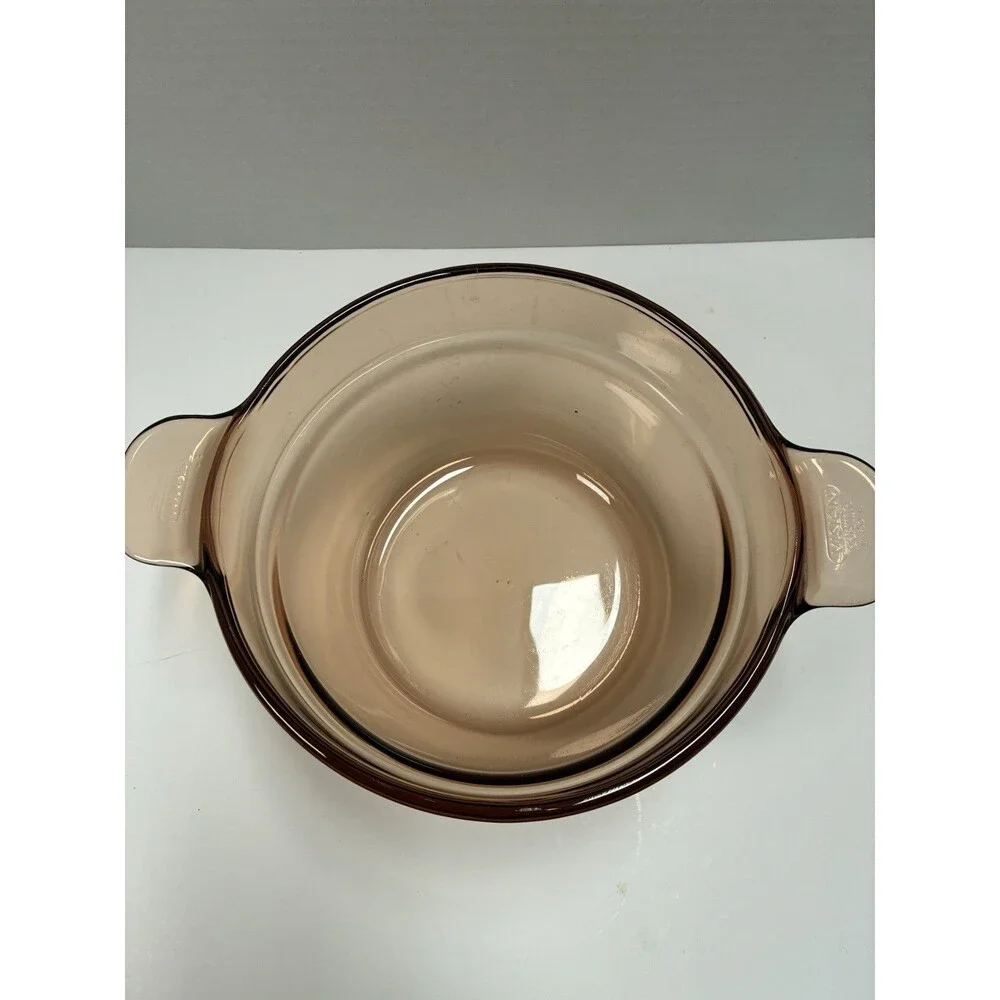 Vision Corning Ware Amber Glass Cookware Lot 2 Pc Bowl & Frying Pan USA